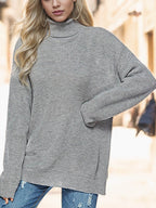 Turtleneck Drop Shoulder Long Sleeve Sweater - Delanoir