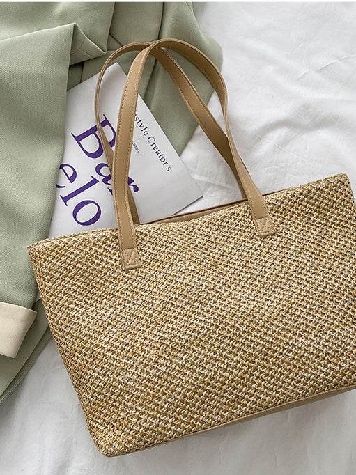 Solid Color Woven Tote Bag - Delanoir