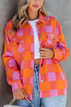 Plaid Collared Neck Button Up Jacket - Delanoir