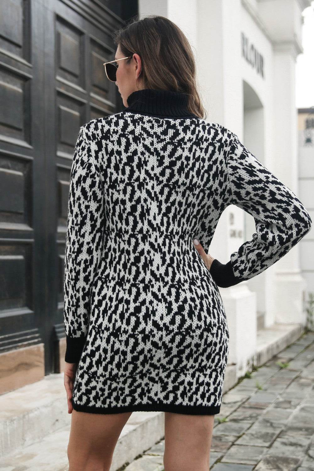 Heathered Turtleneck Mini Sweater Dress - Delanoir