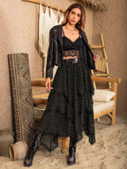 Lace Detail Layered Midi Skirt - Delanoir