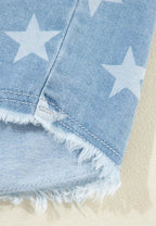 Raw Hem Star Collared Neck Denim Top - Delanoir