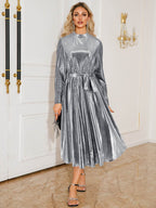 Tie Waist Long Sleeve Midi Dress - Delanoir