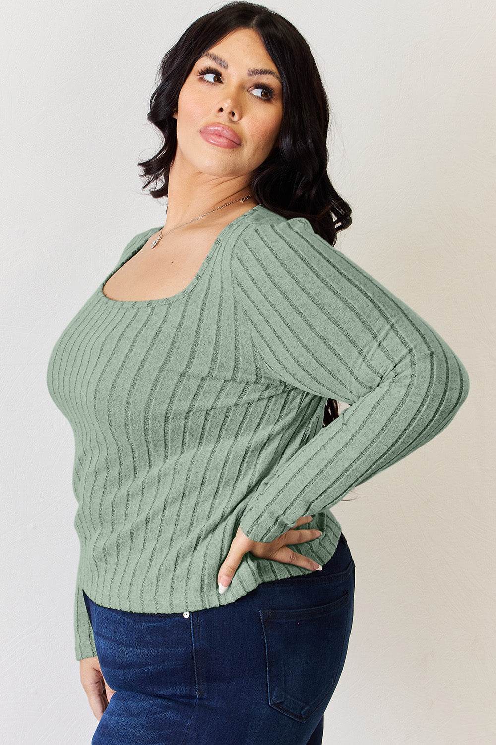 Basic Bae Full Size Ribbed Long Sleeve T-Shirt - Delanoir