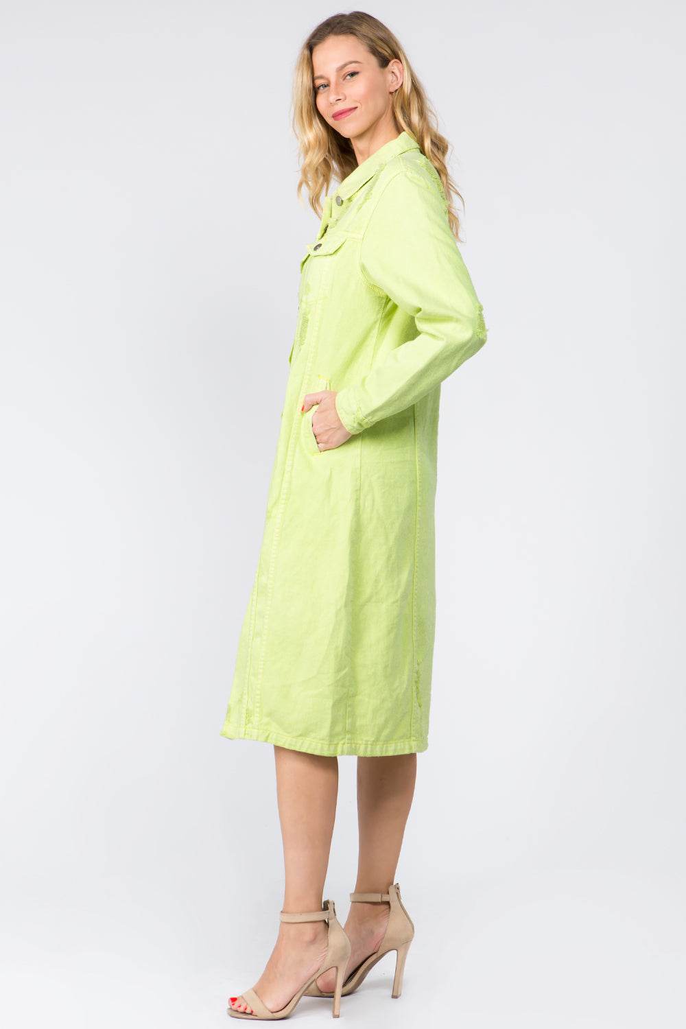 American Bazi Button Up Distressed Denim Dress - Delanoir
