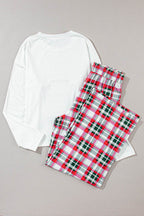 MERRY CHRISTMAS Round Neck Top and Plaid Pants Set - Delanoir