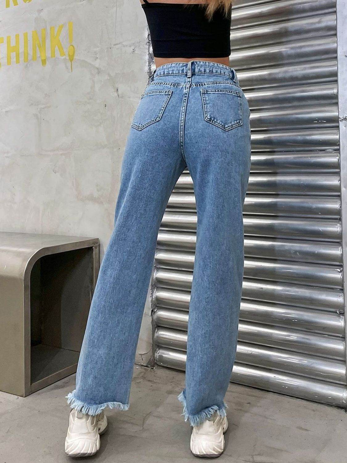 Raw Hem Jeans with Pockets - Delanoir