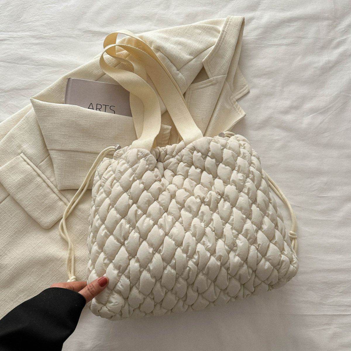 Drawstring Bubble Texture Tote Bag - Delanoir