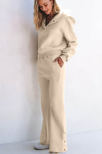 Half Snap Long Sleeve Hooded Top and Pants Set - Delanoir