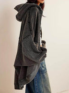 Exposed Seam Open Front Batwing Sleeve Hooded Cardigan - Delanoir