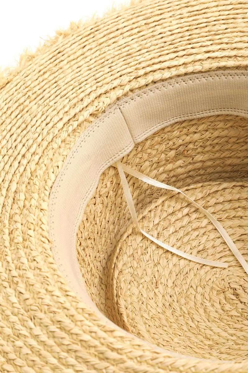 Fame Adjustable Strap Raw Hem Weave Hat - Delanoir