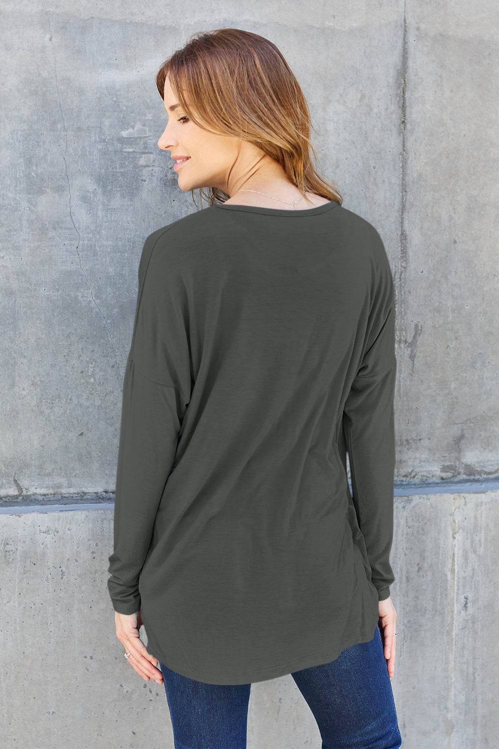 Basic Bae Full Size Round Neck Dropped Shoulder T-Shirt - Delanoir