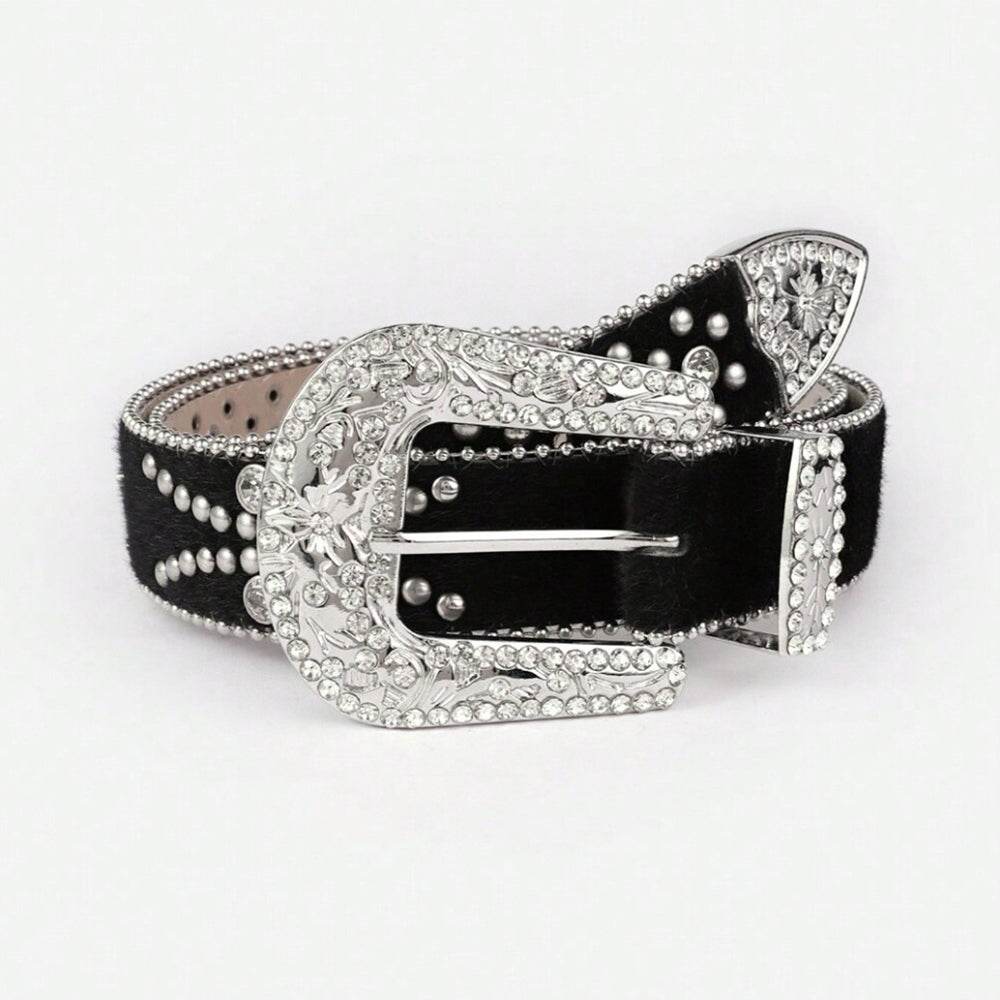 PU Leather Inlaid Rhinestone Belt - Delanoir