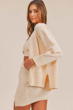 MABLE 3 Pieces Sweater Set with Crop Cami, Mini Skirt, Cardigan - Delanoir