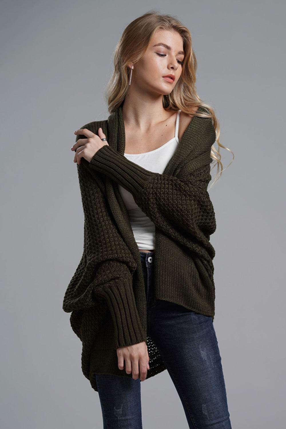 Open Front Batwing Sleeve Cardigan - Delanoir