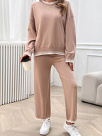 Devine Round Neck Dropped Shoulder Top and Pants Sweater Set - Delanoir