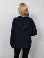 Button-Down Long Sleeve Hooded Sweater - Delanoir