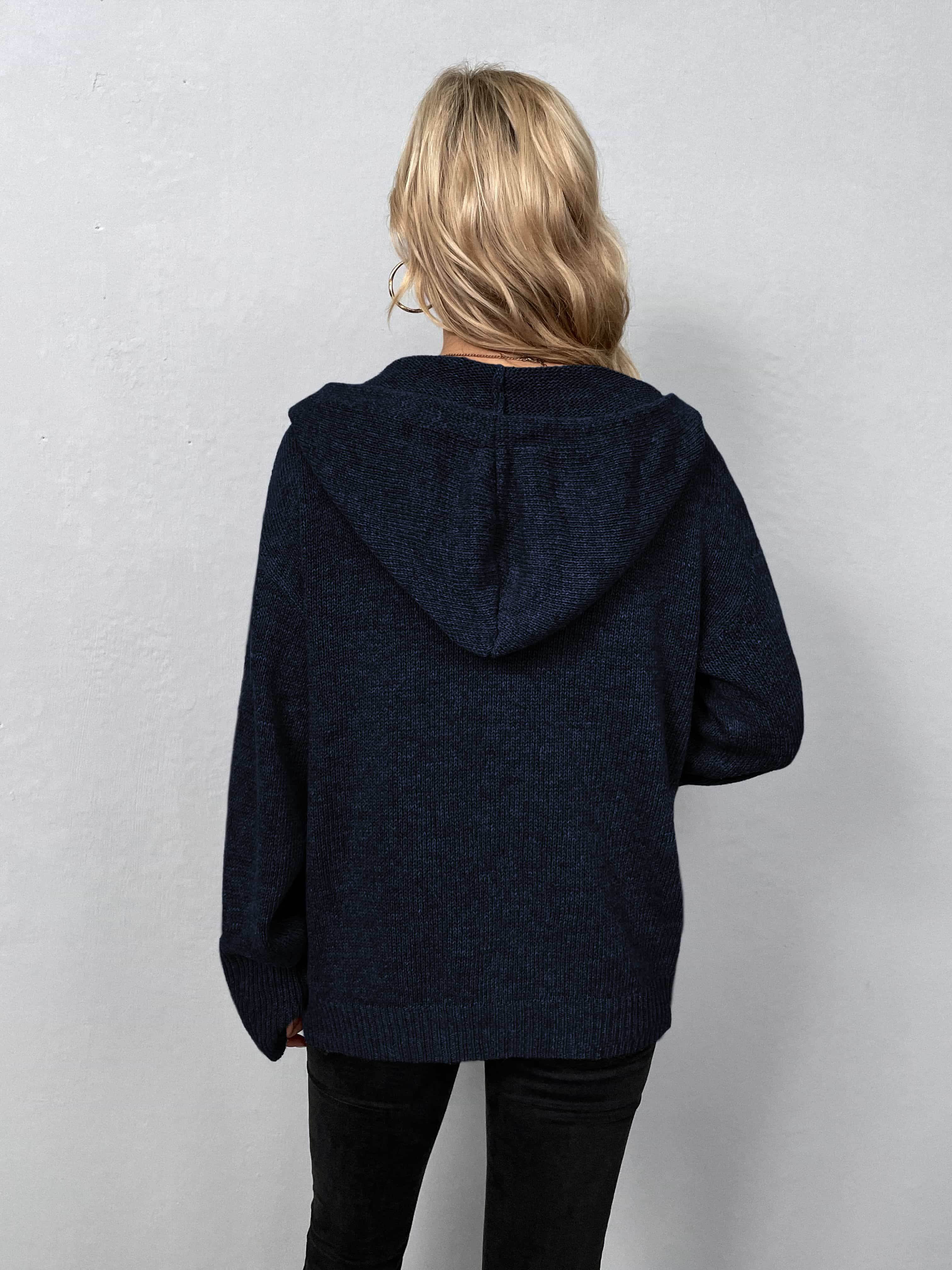 Button-Down Long Sleeve Hooded Sweater - Delanoir