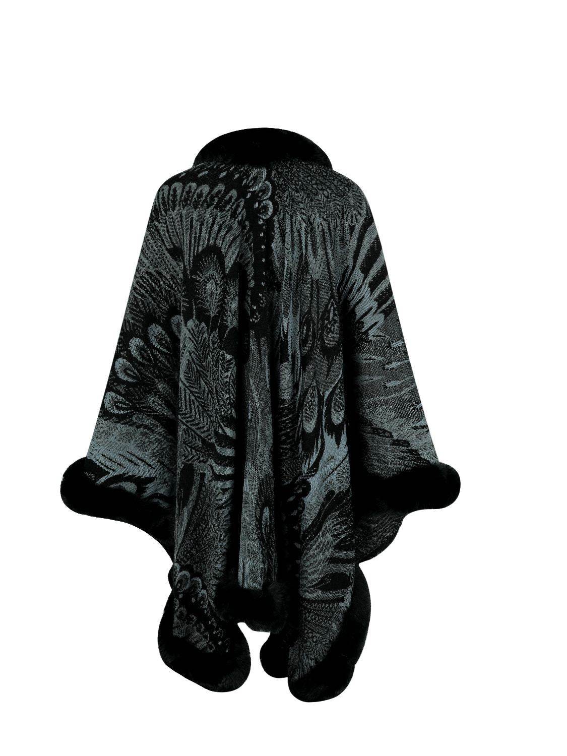 Printed Open Front Poncho - Delanoir