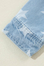 Raw Hem Star Collared Neck Denim Top - Delanoir