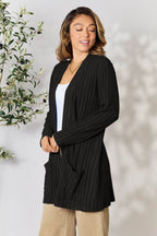 Basic Bae Full Size Ribbed Open Front Cardigan with Pockets - Delanoir