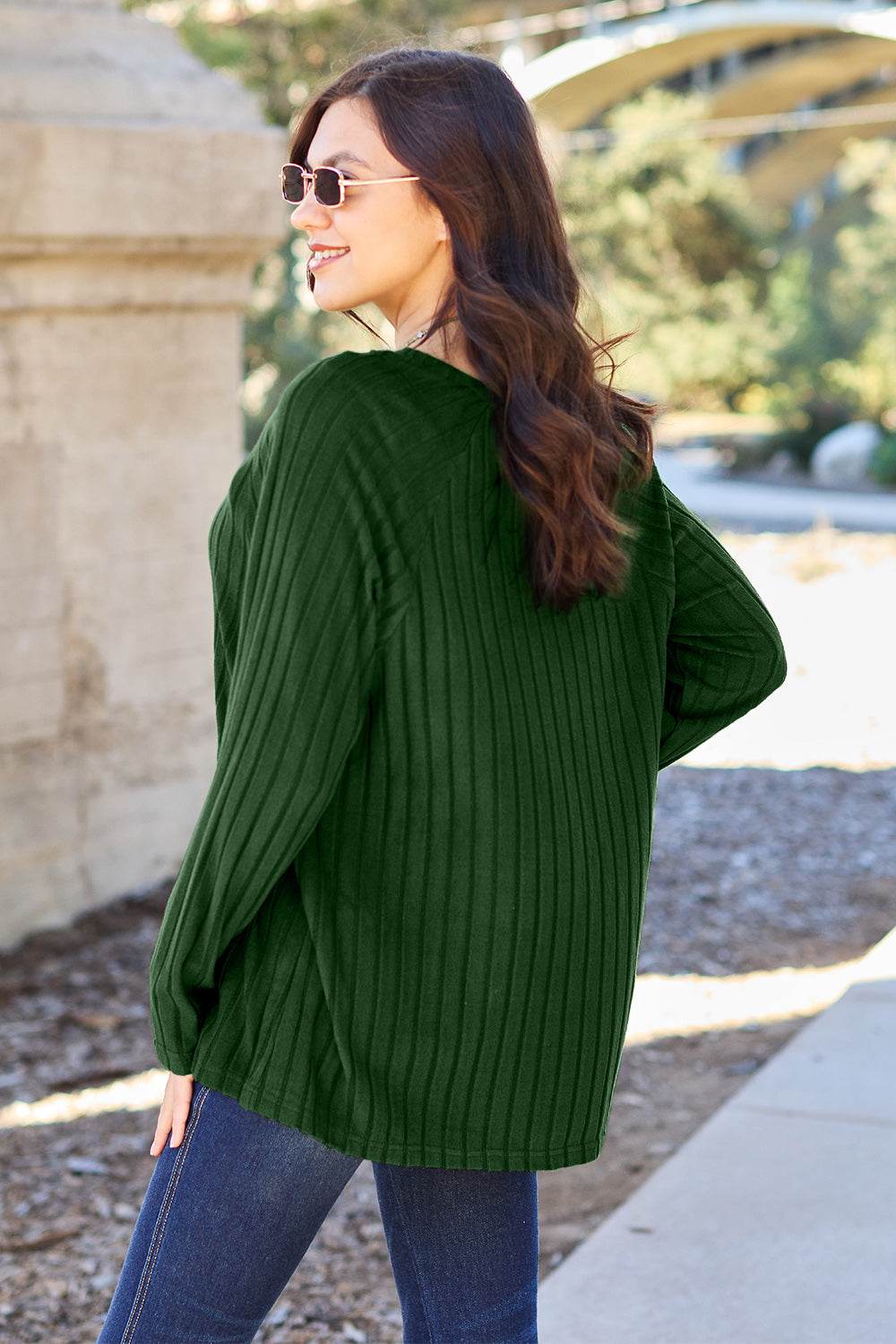 Basic Bae Full Size Ribbed Round Neck Long Sleeve Knit Top - Delanoir