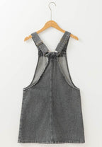 Wide Strap Button Down Denim Overall Dress - Delanoir