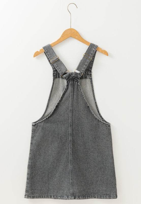 Wide Strap Button Down Denim Overall Dress - Delanoir