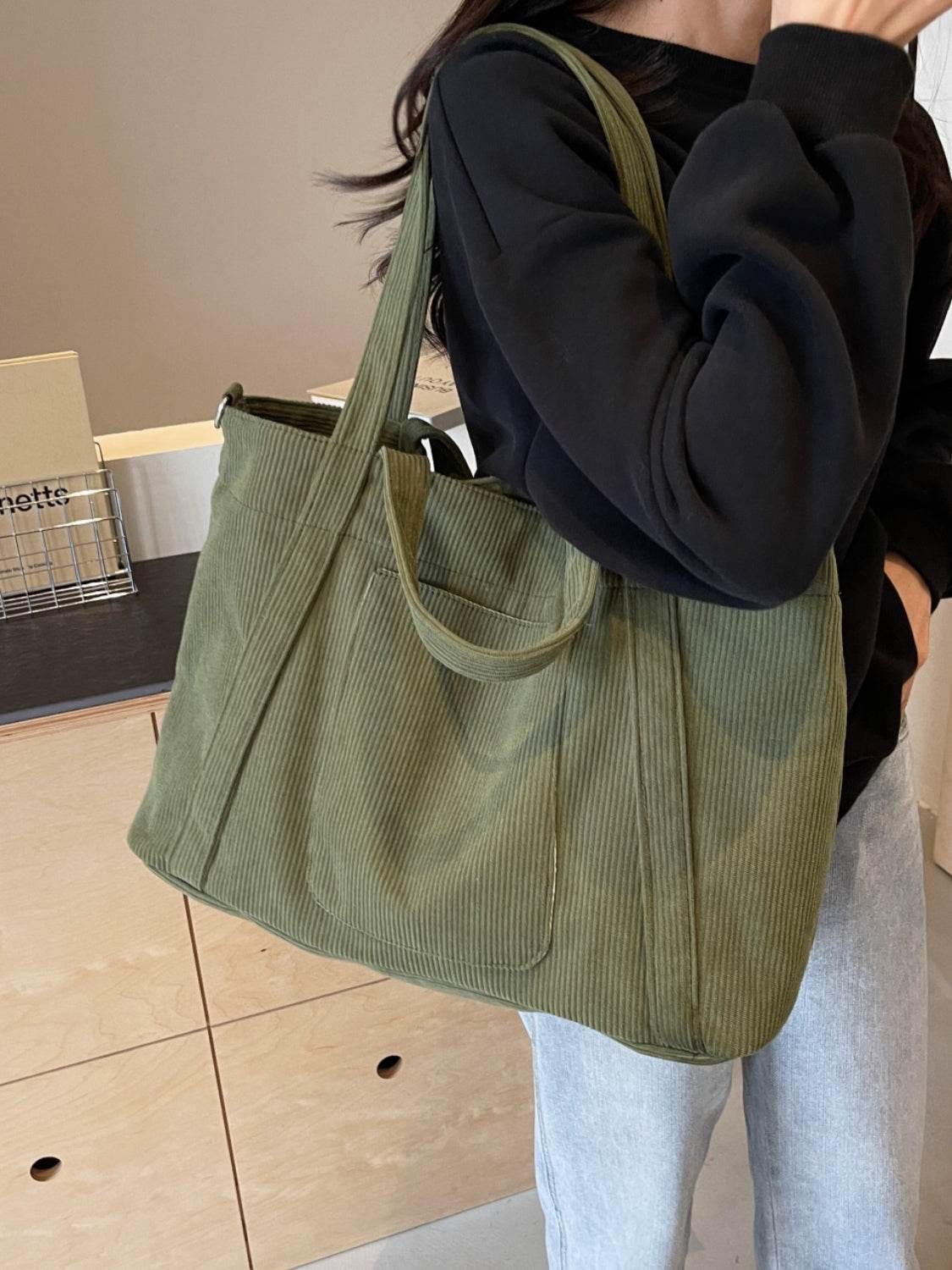 Corduroy Solid Large Tote Bag - Delanoir