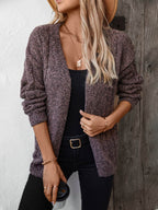Cable-Knit Open Front Long Sleeve Cardigan - Delanoir