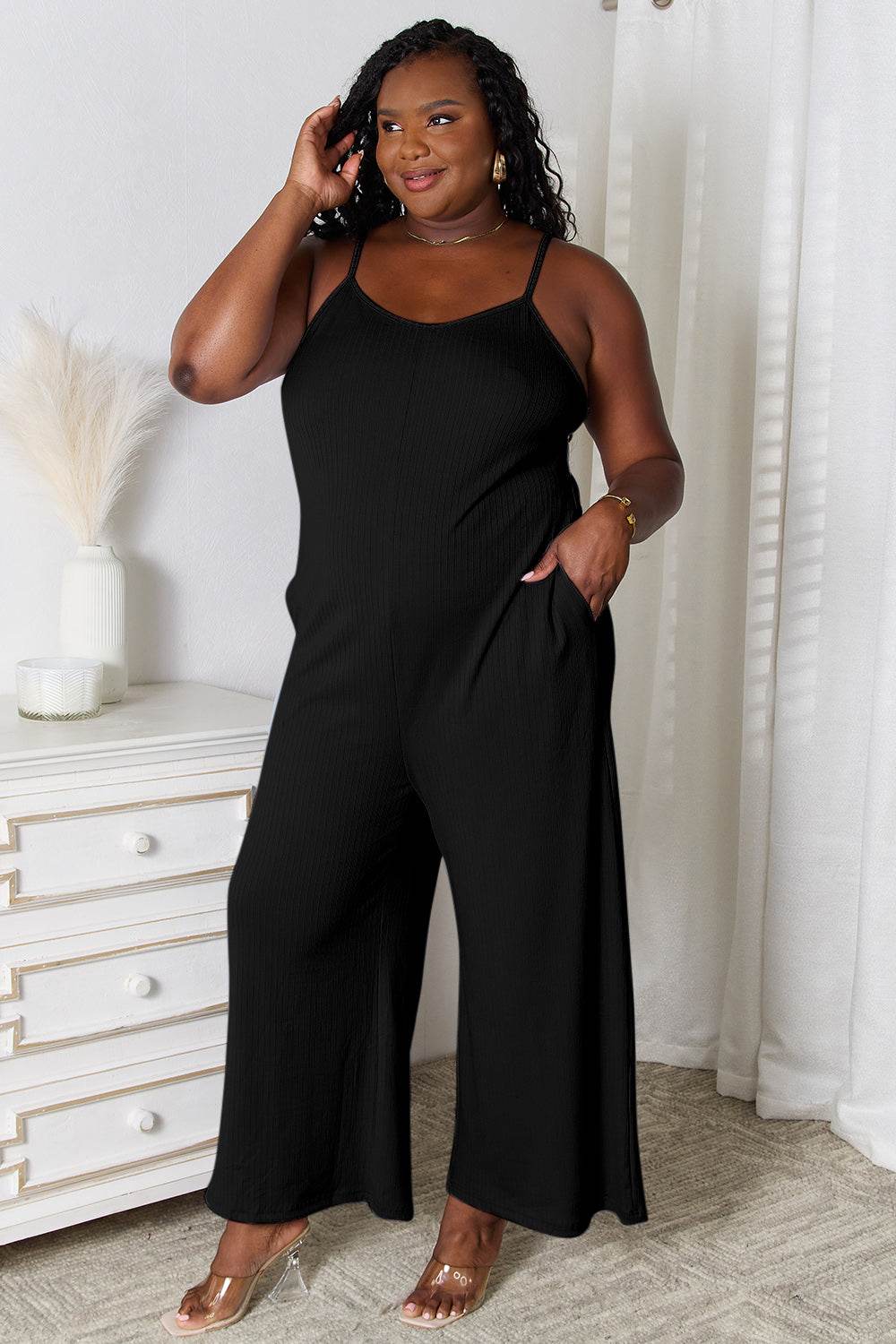Basic Bae Full Size Spaghetti Strap V-Neck Jumpsuit - Delanoir