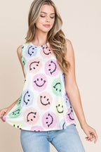 BOMBOM Smiley Face Round Neck Tank - Delanoir