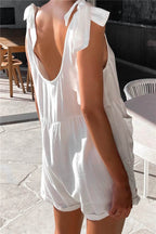 Full Size Scoop Neck Tie Shoulder Romper - Delanoir