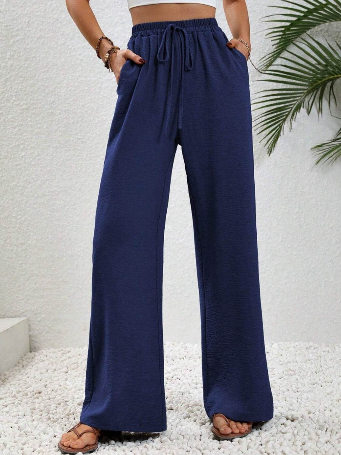 Wide Leg Drawstring Pants - Delanoir