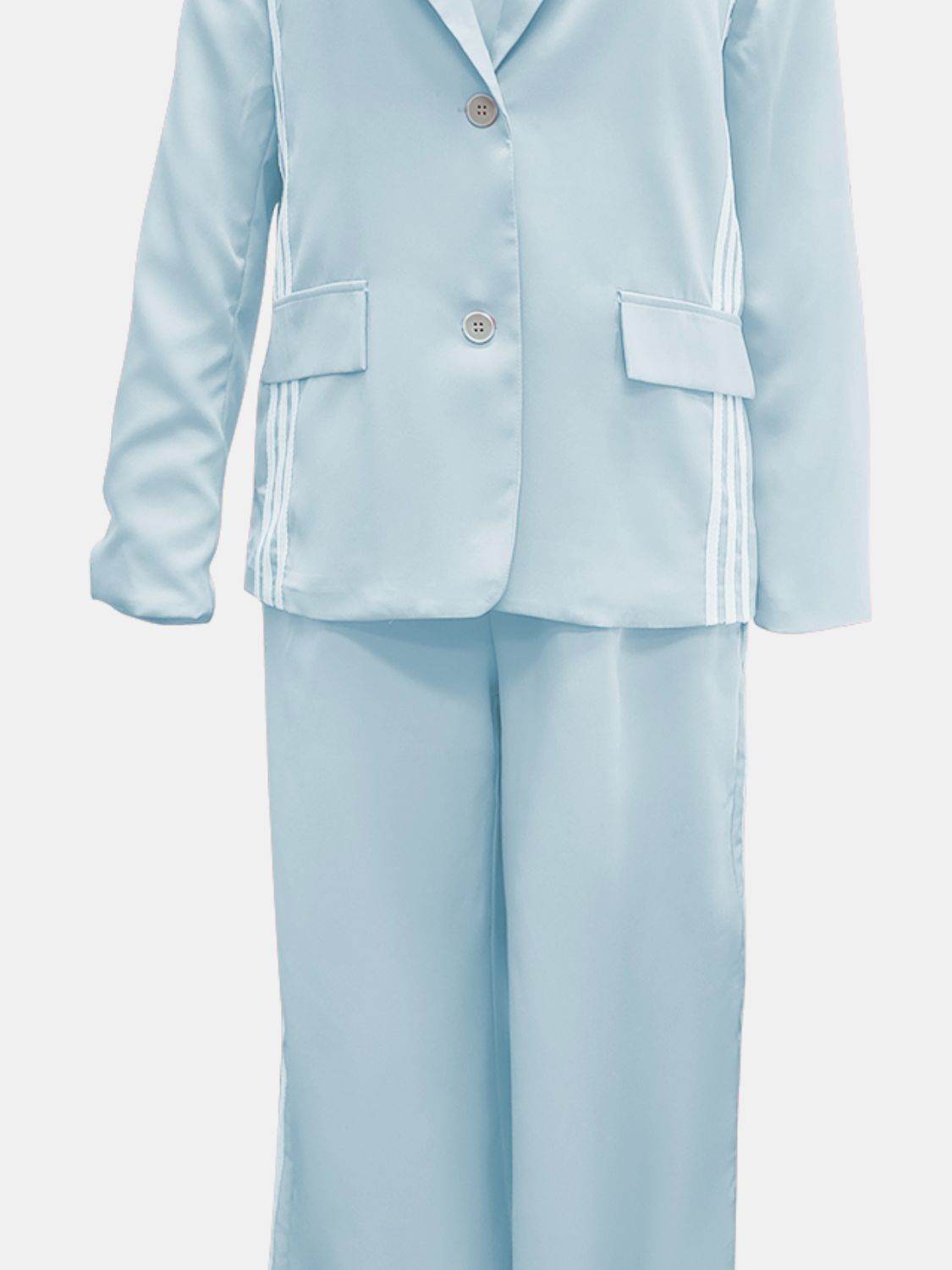 Side Striped Long Sleeve Blazer and Pants Set - Delanoir