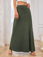 Solid Elastic Waist Maxi Skirt - Delanoir