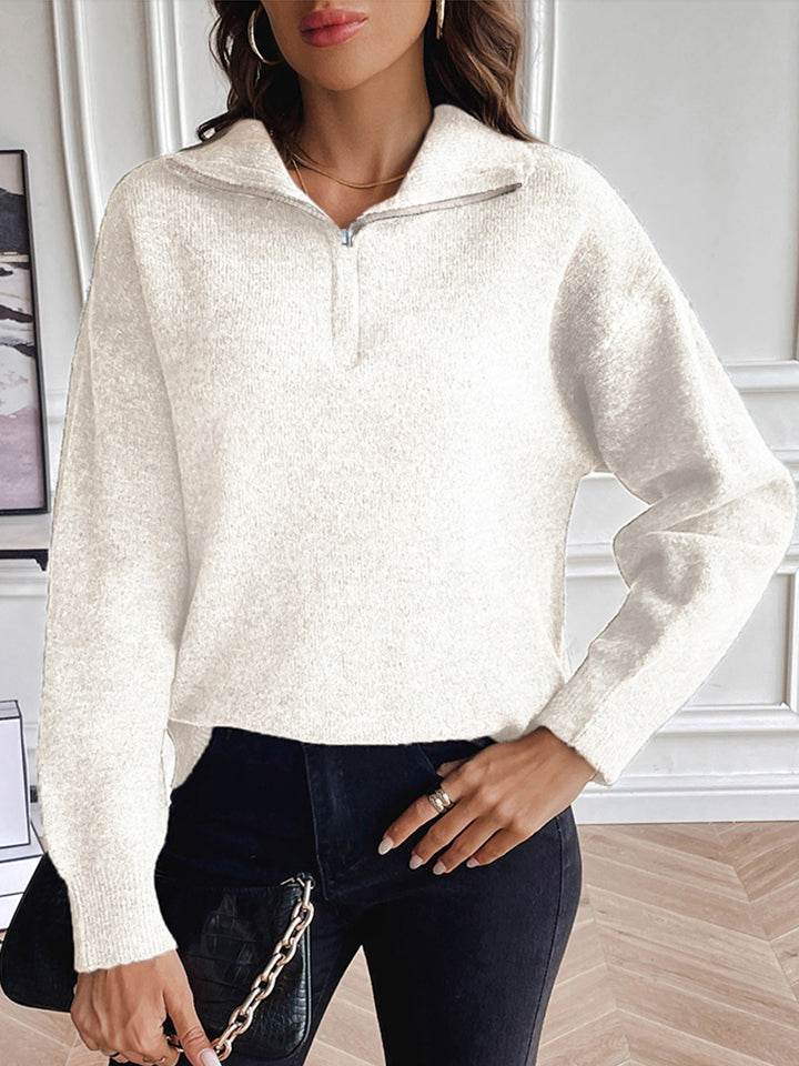 Half Zip Dropped Shoulder Sweater - Delanoir