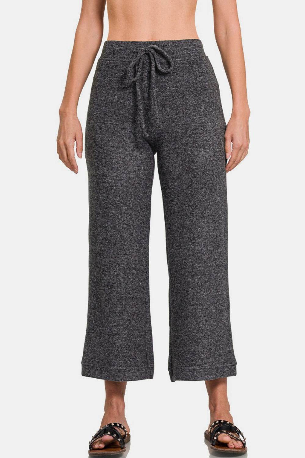 Zenana Drawstring Hacci Cropped Pants - Delanoir
