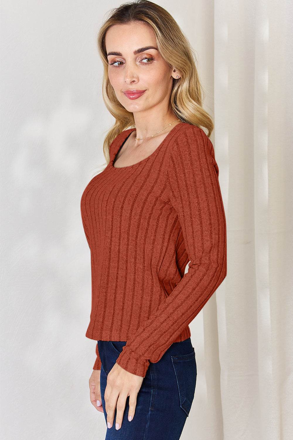 Basic Bae Full Size Ribbed Long Sleeve T-Shirt - Delanoir
