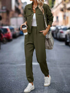 Plaid Texture Snap Down Top and Pants Set - Delanoir