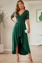 Lace Cutout V-Neck Short Sleeve Dress - Delanoir