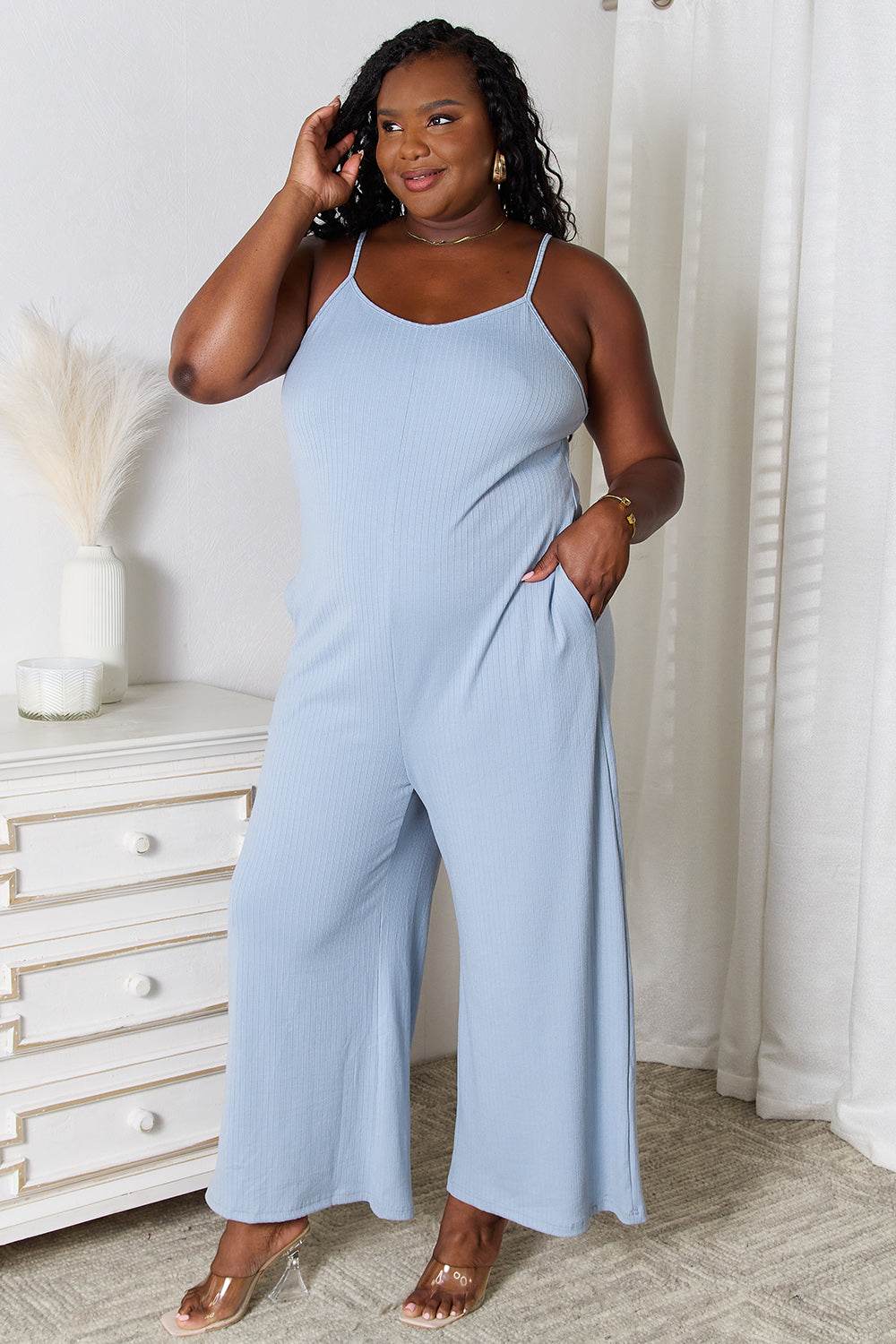 Basic Bae Full Size Spaghetti Strap V-Neck Jumpsuit - Delanoir