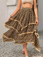 Lace Detail Layered Printed Skirt - Delanoir