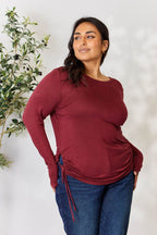Culture Code Full Size Drawstring Round Neck Long Sleeve Top - Delanoir