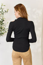 Culture Code Full Size Ribbed Surplice Cold Shoulder Top - Delanoir