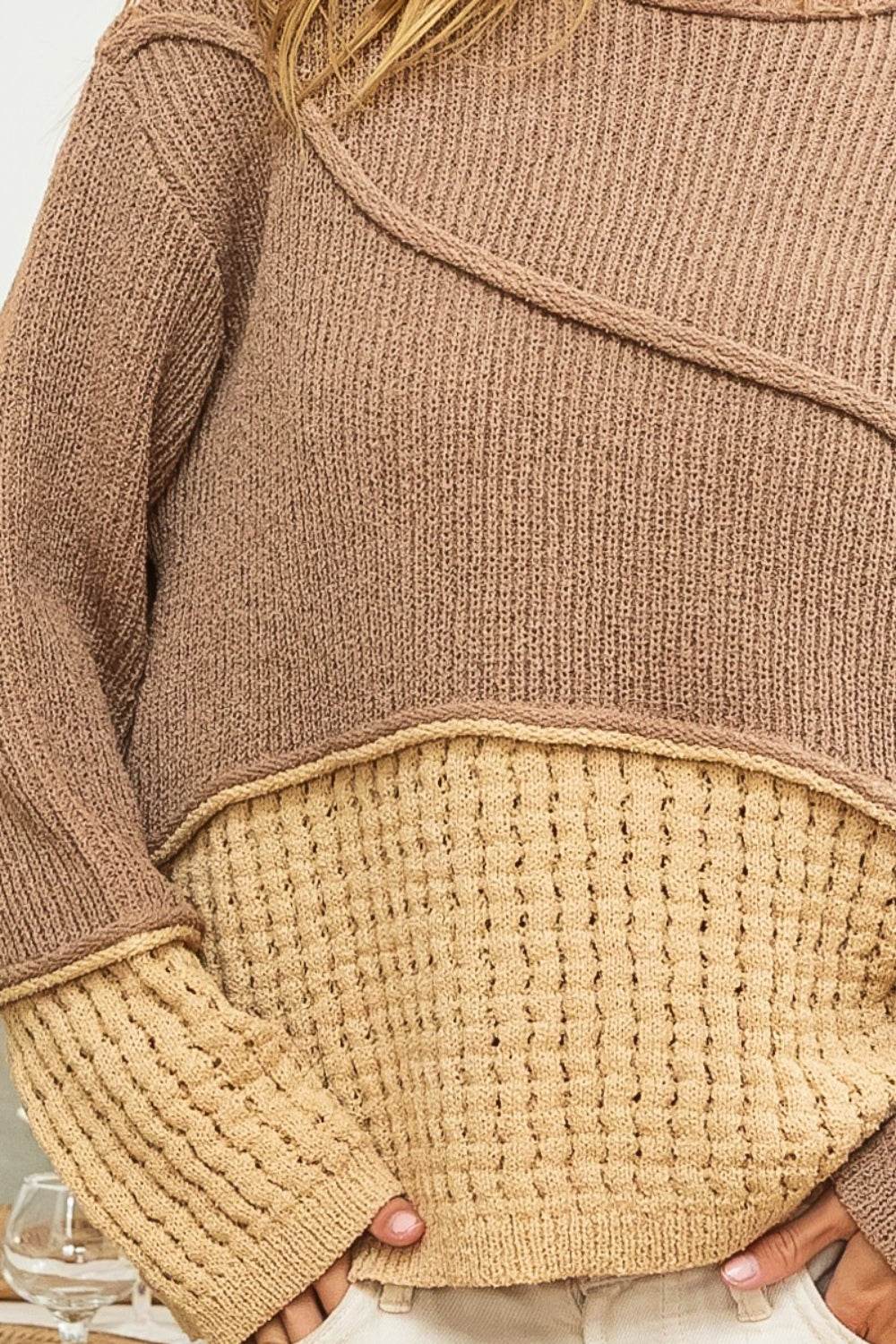 BiBi Texture Detail Contrast Drop Shoulder Sweater - Delanoir