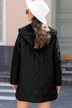 Snap Down Long Sleeve Quilted Winter Coat - Delanoir