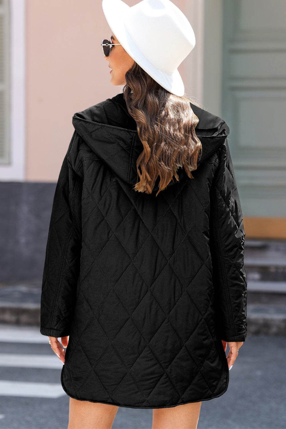 Snap Down Long Sleeve Quilted Winter Coat - Delanoir