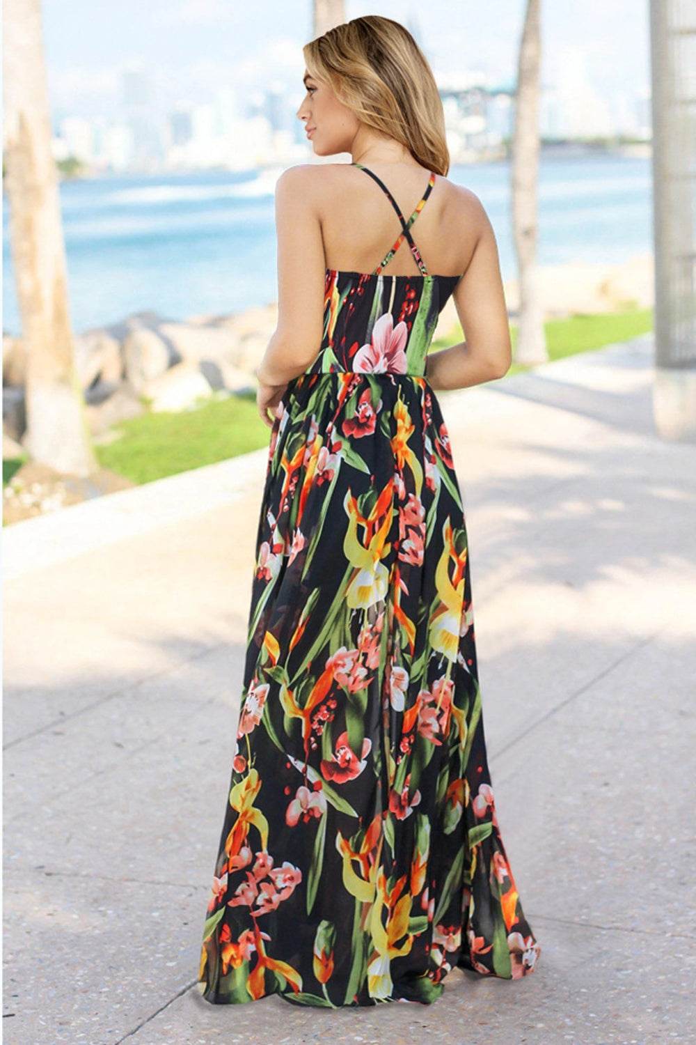 Crisscross Printed Surplice Cami Dress - Delanoir