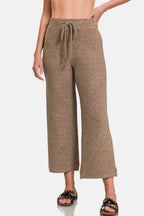 Zenana Drawstring Hacci Cropped Pants - Delanoir